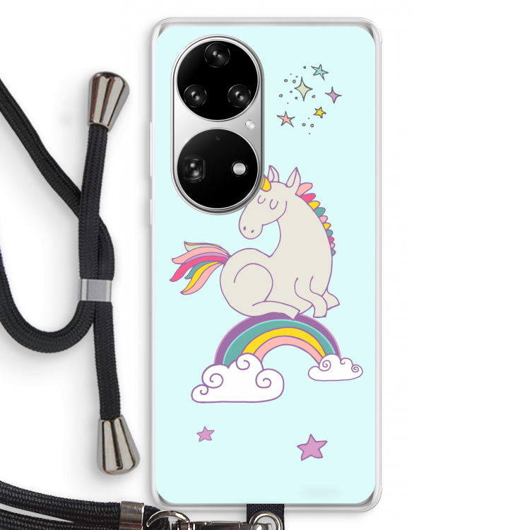 Regenboog eenhoorn: Huawei P50 Pro Transparant Hoesje met koord
