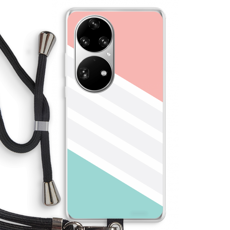 Strepen pastel: Huawei P50 Pro Transparant Hoesje met koord