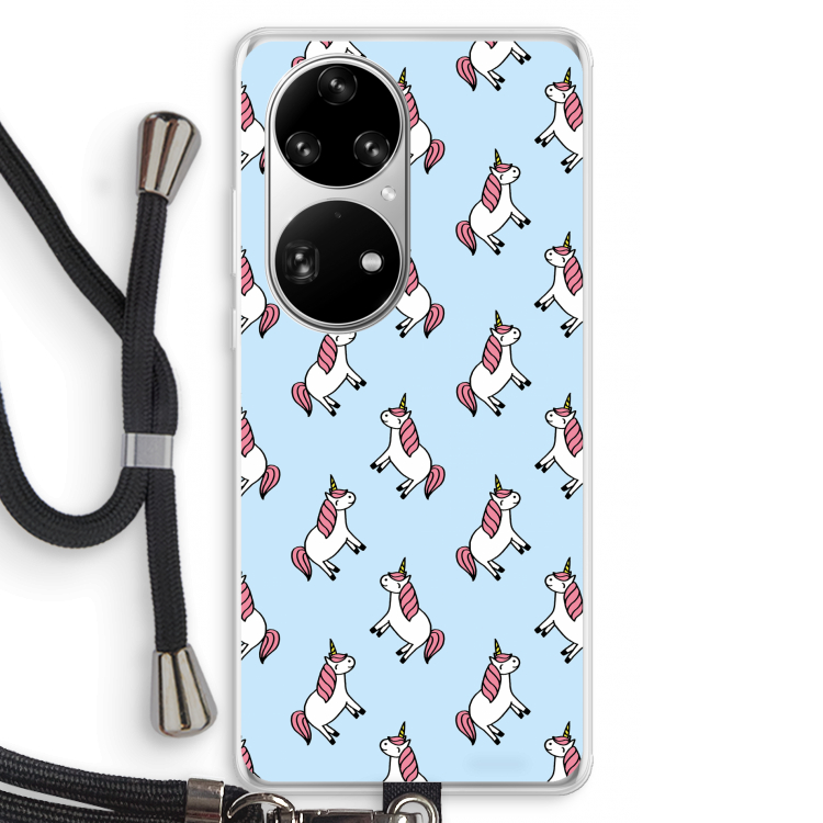 Eenhoorns overal: Huawei P50 Pro Transparant Hoesje met koord
