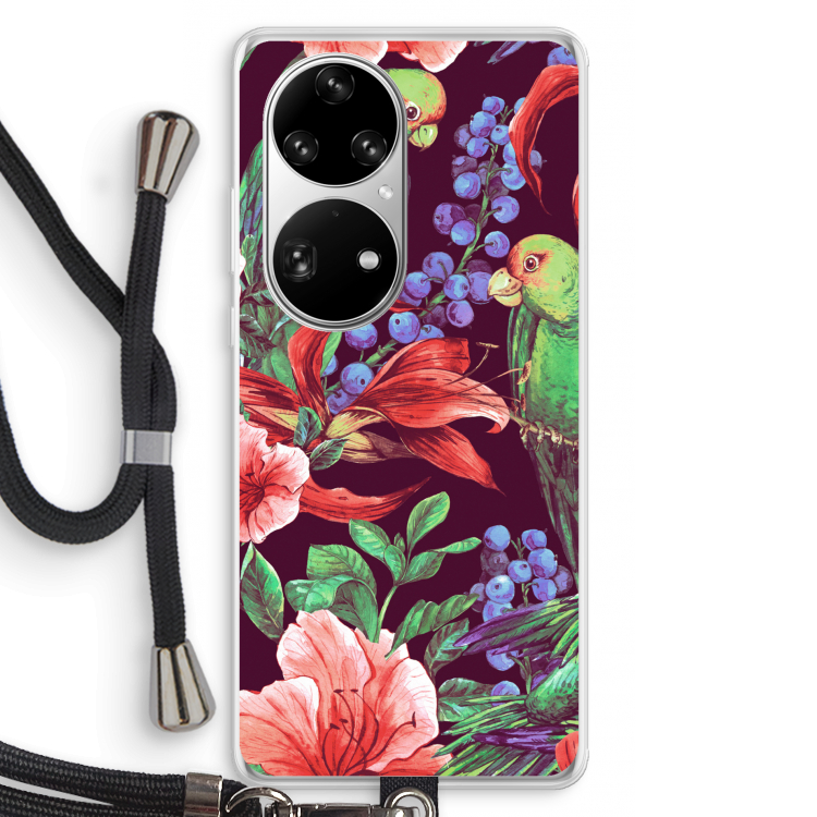 Papegaaien: Huawei P50 Pro Transparant Hoesje met koord