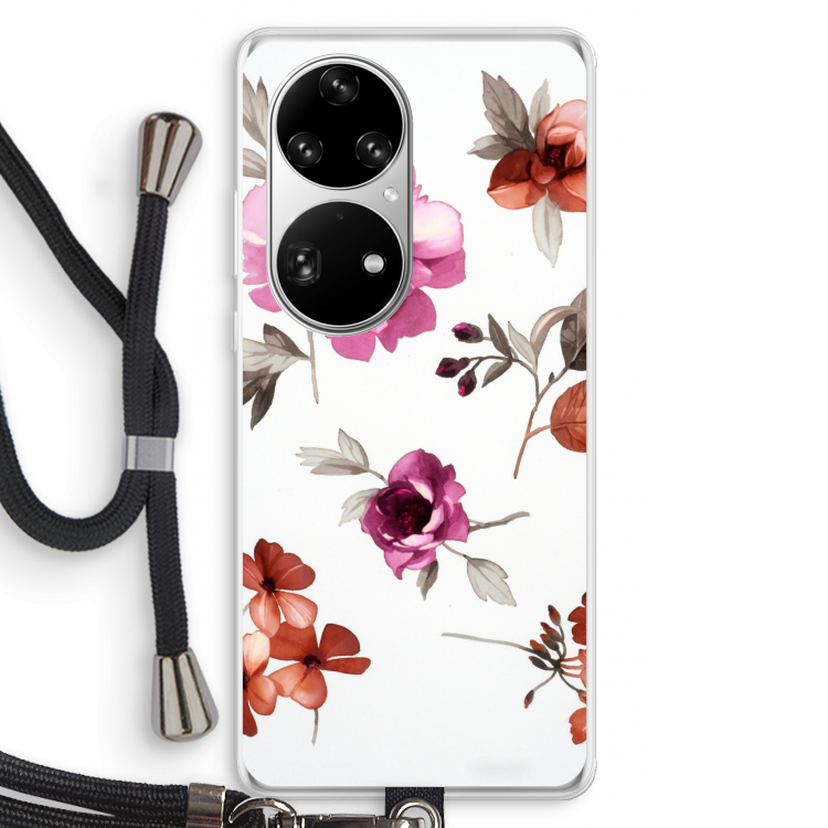 Geschilderde bloemen: Huawei P50 Pro Transparant Hoesje met koord