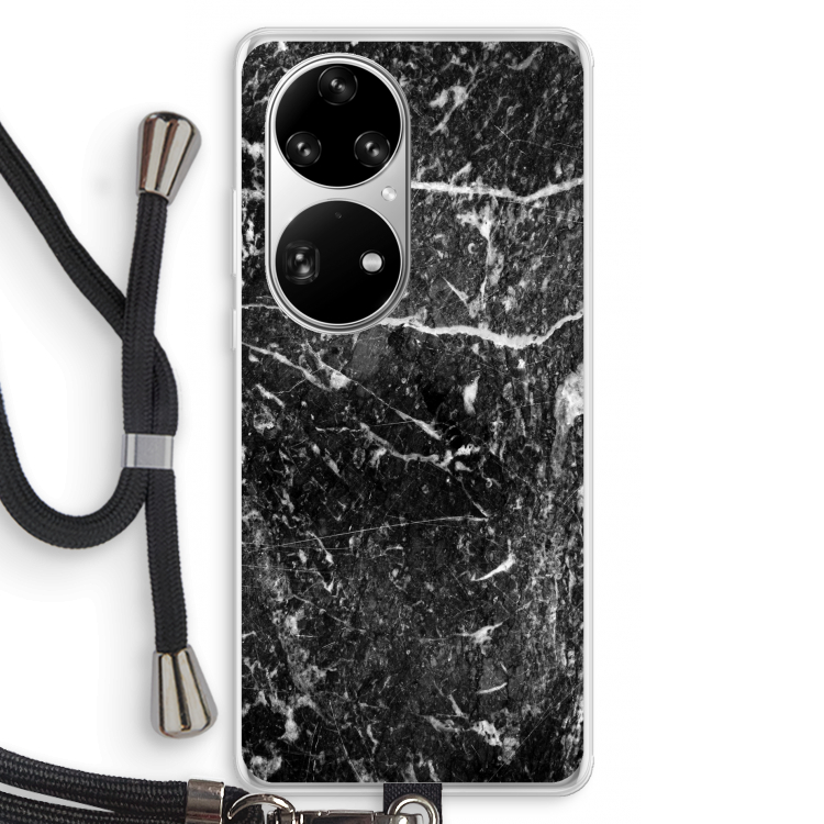 Zwart marmer: Huawei P50 Pro Transparant Hoesje met koord