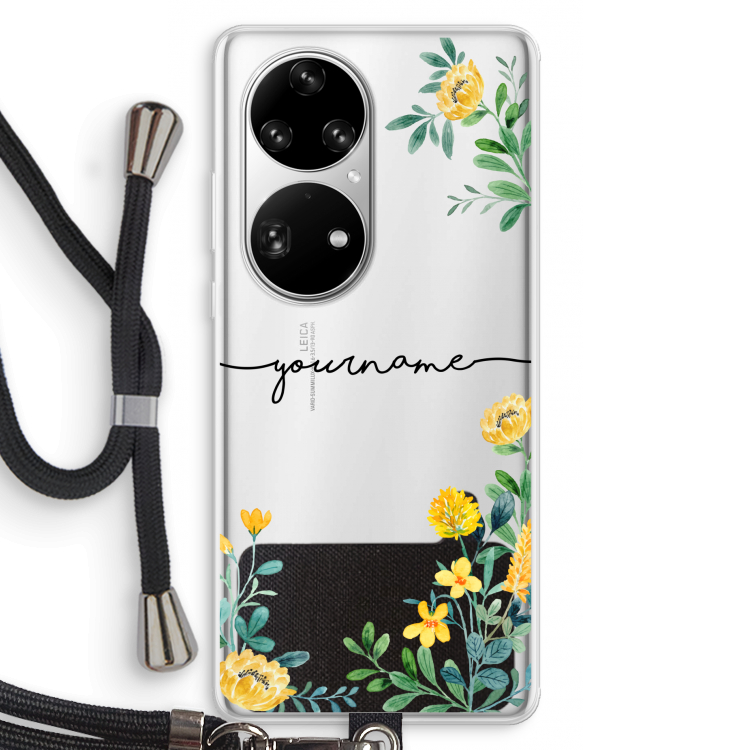 Gele bloemen: Huawei P50 Pro Transparant Hoesje met koord