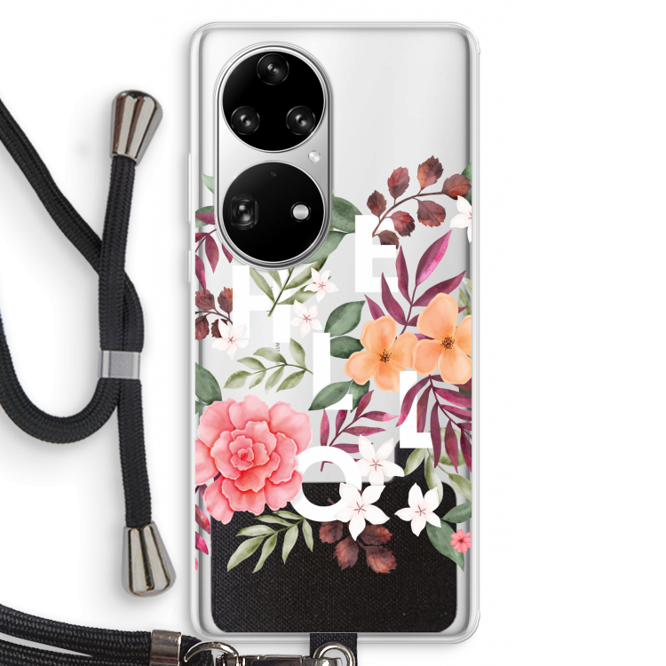 Hello in flowers: Huawei P50 Pro Transparant Hoesje met koord