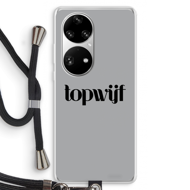 Topwijf Grijs Zwart: Huawei P50 Pro Transparant Hoesje met koord