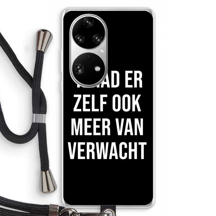 Meer verwacht - Zwart: Huawei P50 Pro Transparant Hoesje met koord