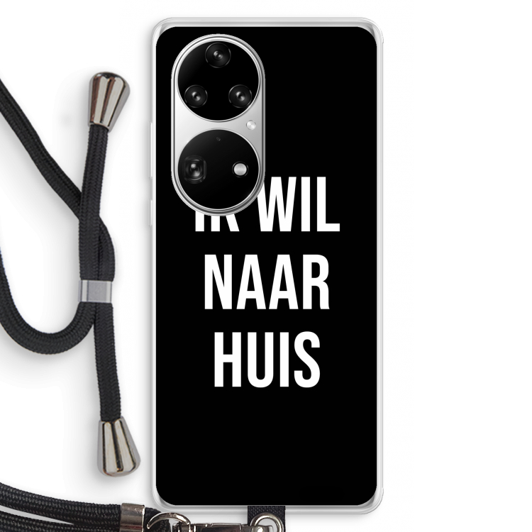 Ik wil naar huis - Zwart: Huawei P50 Pro Transparant Hoesje met koord