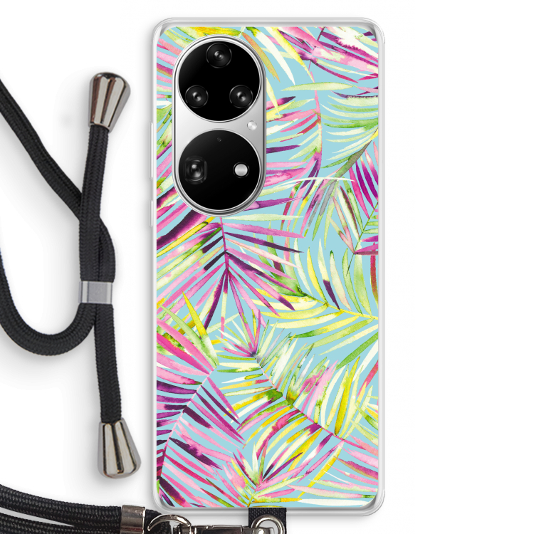 Tropical Palms Blue: Huawei P50 Pro Transparant Hoesje met koord