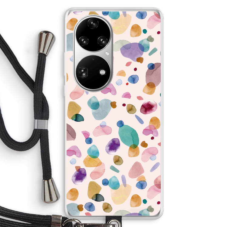 Terrazzo Memphis Pink: Huawei P50 Pro Transparant Hoesje met koord