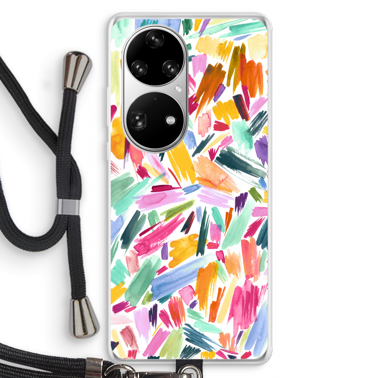 Watercolor Brushstrokes: Huawei P50 Pro Transparant Hoesje met koord