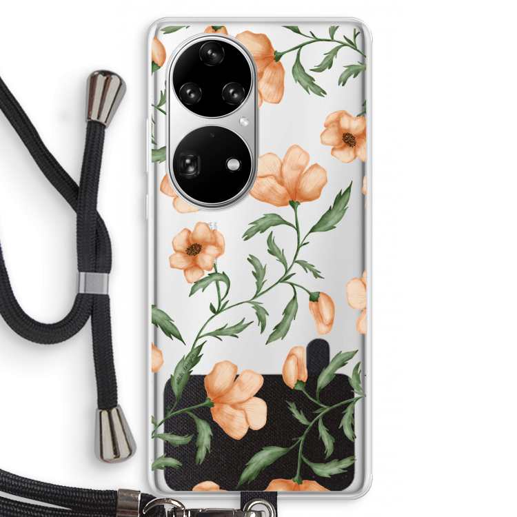 Peachy flowers: Huawei P50 Pro Transparant Hoesje met koord