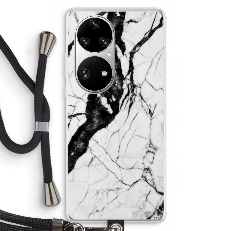 Witte marmer 2: Huawei P50 Pro Transparant Hoesje met koord