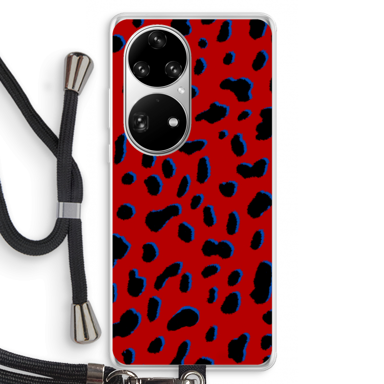 Red Leopard: Huawei P50 Pro Transparant Hoesje met koord