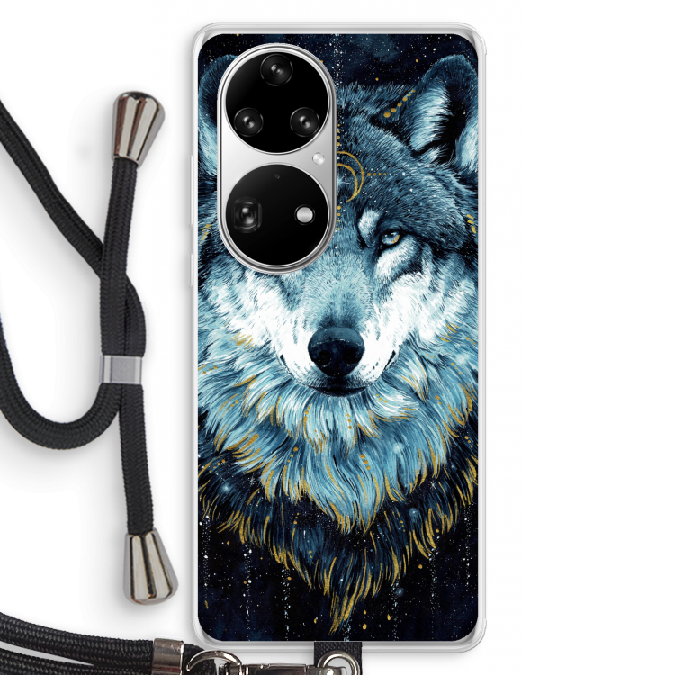 Darkness Wolf: Huawei P50 Pro Transparant Hoesje met koord