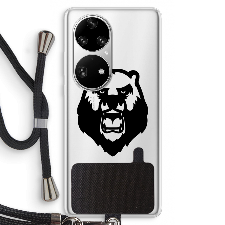 Angry Bear (black): Huawei P50 Pro Transparant Hoesje met koord