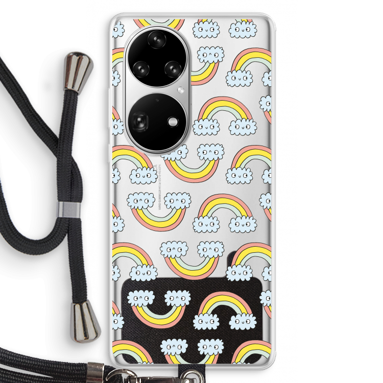 Regenboog: Huawei P50 Pro Transparant Hoesje met koord