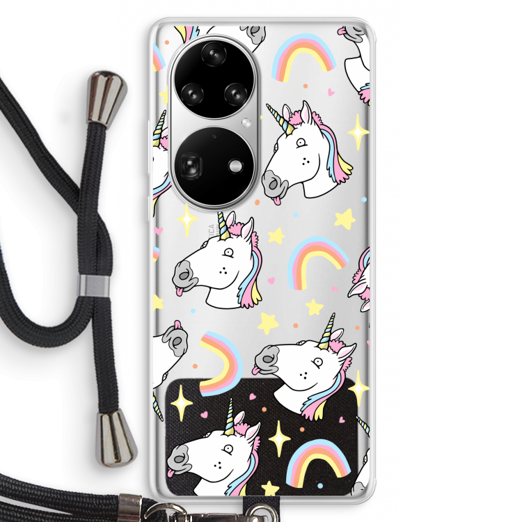 Rainbow Unicorn: Huawei P50 Pro Transparant Hoesje met koord