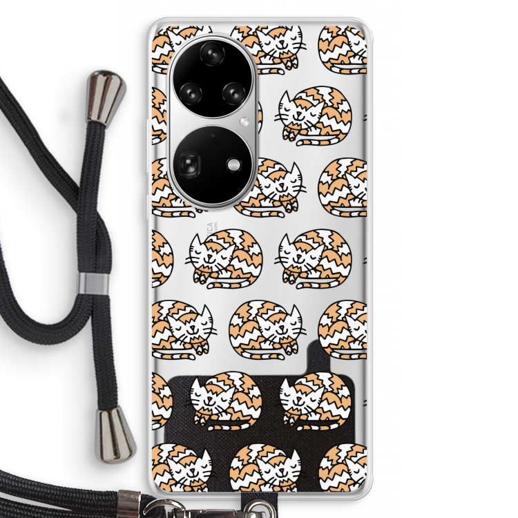 Slapende poes: Huawei P50 Pro Transparant Hoesje met koord