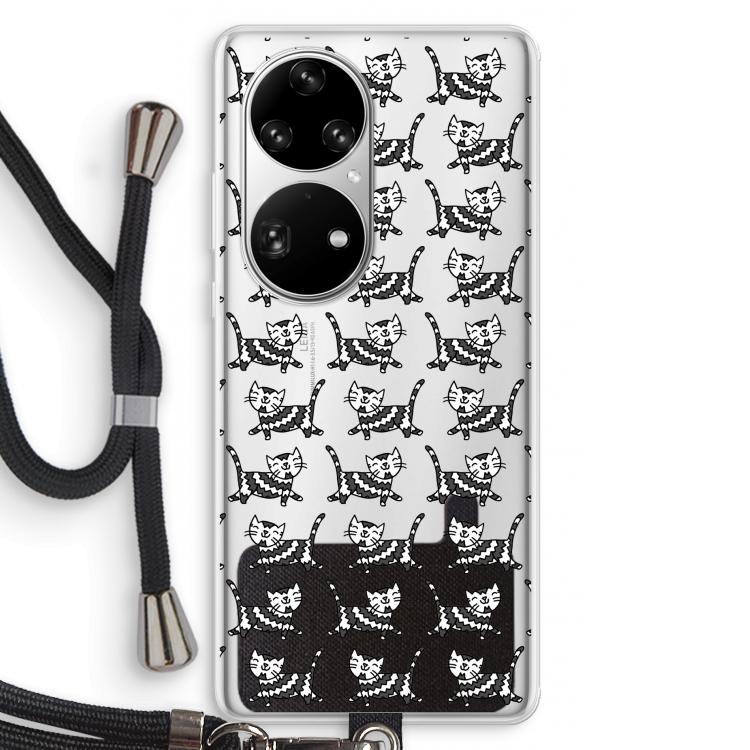 Zwarte poes: Huawei P50 Pro Transparant Hoesje met koord