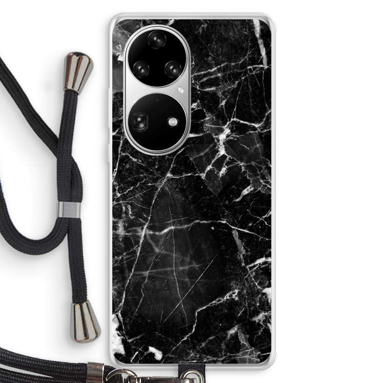 Zwart Marmer 2: Huawei P50 Pro Transparant Hoesje met koord