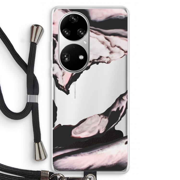 Roze stroom: Huawei P50 Pro Transparant Hoesje met koord
