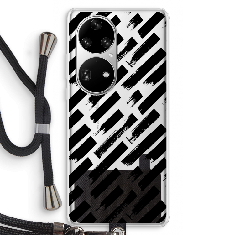 Zwarte vegen: Huawei P50 Pro Transparant Hoesje met koord