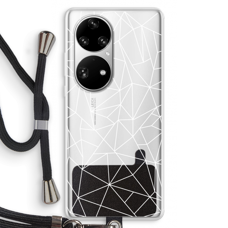 Geometrische lijnen wit: Huawei P50 Pro Transparant Hoesje met koord