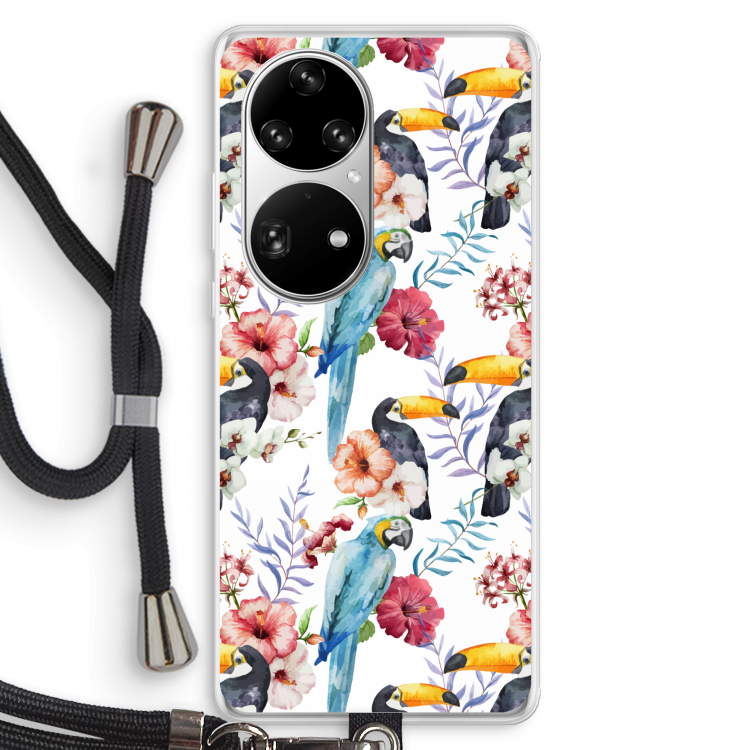 Bloemen tukan: Huawei P50 Pro Transparant Hoesje met koord