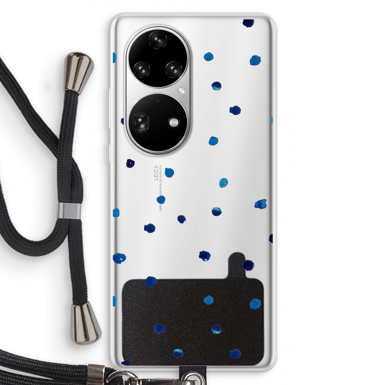 Blauwe stippen: Huawei P50 Pro Transparant Hoesje met koord