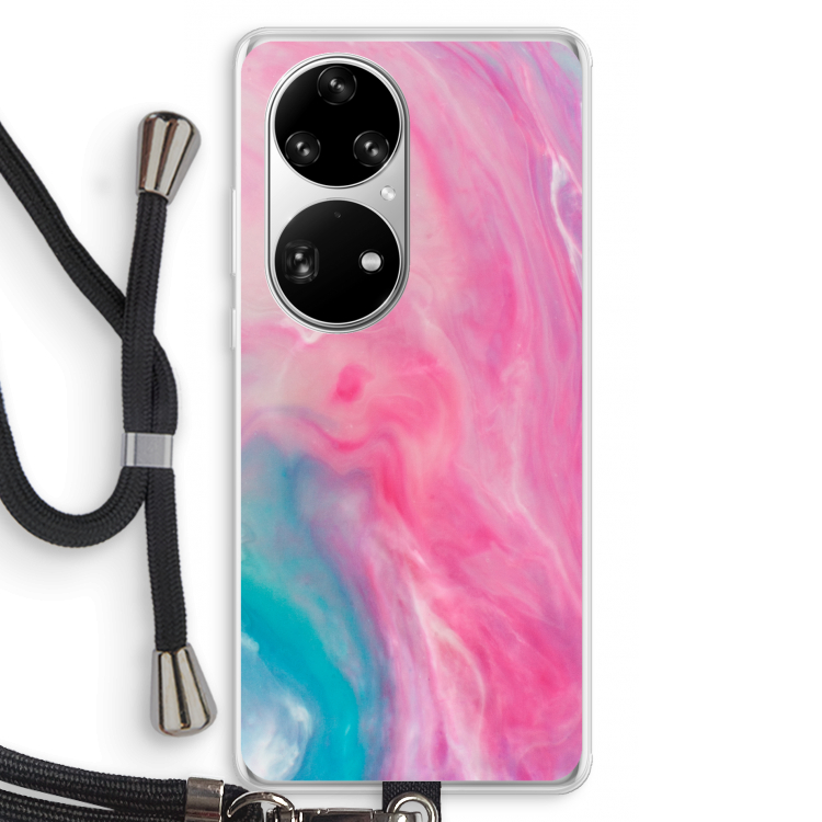 Roze explosie: Huawei P50 Pro Transparant Hoesje met koord