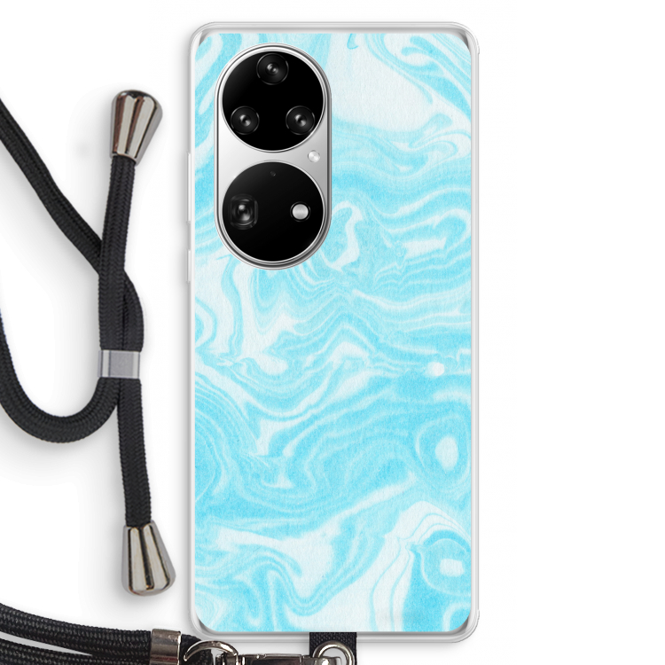 Waterverf blauw: Huawei P50 Pro Transparant Hoesje met koord
