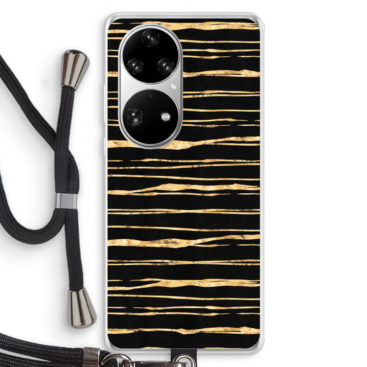 Gouden strepen: Huawei P50 Pro Transparant Hoesje met koord