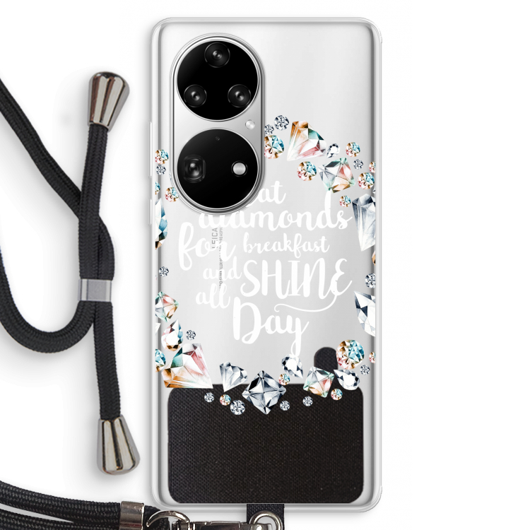 Diamonds: Huawei P50 Pro Transparant Hoesje met koord