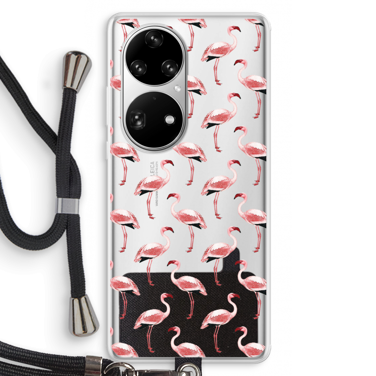 Flamingoprint groen: Huawei P50 Pro Transparant Hoesje met koord