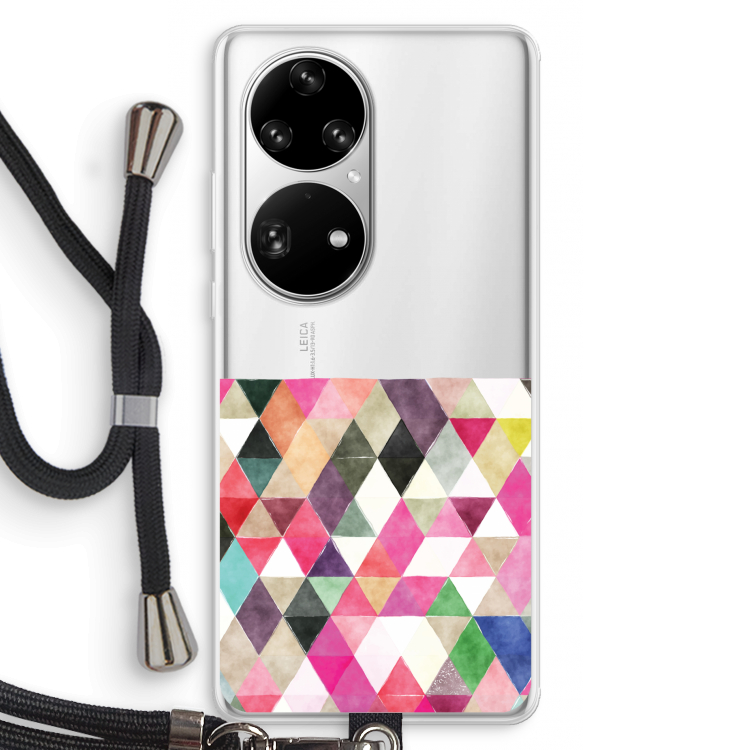 Gekleurde driehoekjes: Huawei P50 Pro Transparant Hoesje met koord