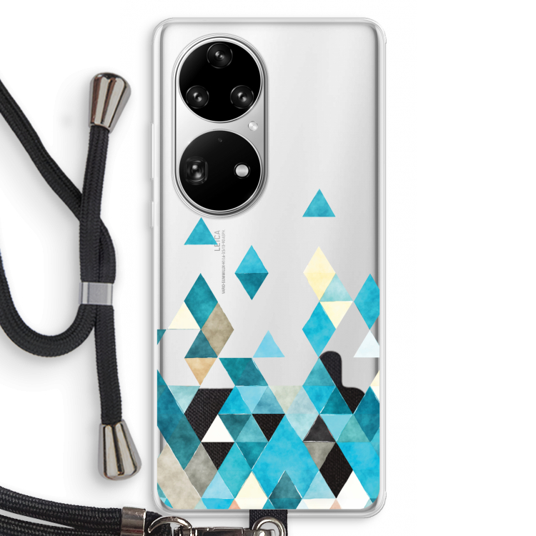 Gekleurde driehoekjes blauw: Huawei P50 Pro Transparant Hoesje met koord