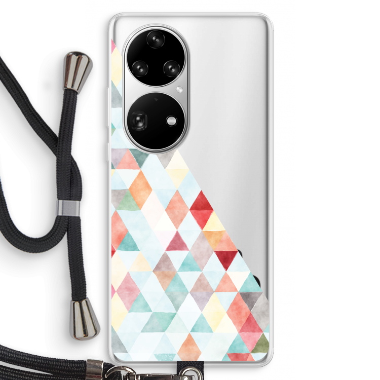 Gekleurde driehoekjes pastel: Huawei P50 Pro Transparant Hoesje met koord