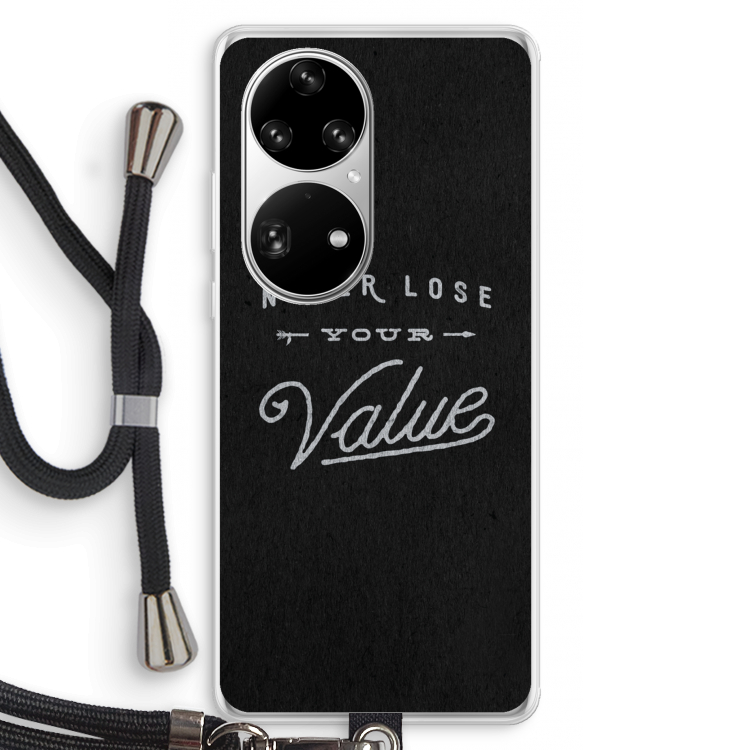 Never lose your value: Huawei P50 Pro Transparant Hoesje met koord