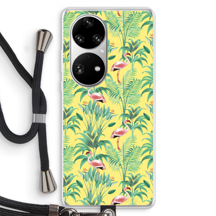 Flamingo party: Huawei P50 Pro Transparant Hoesje met koord