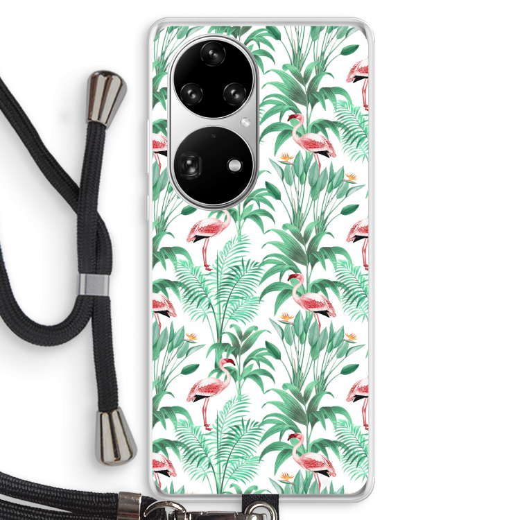 Flamingo bladeren: Huawei P50 Pro Transparant Hoesje met koord