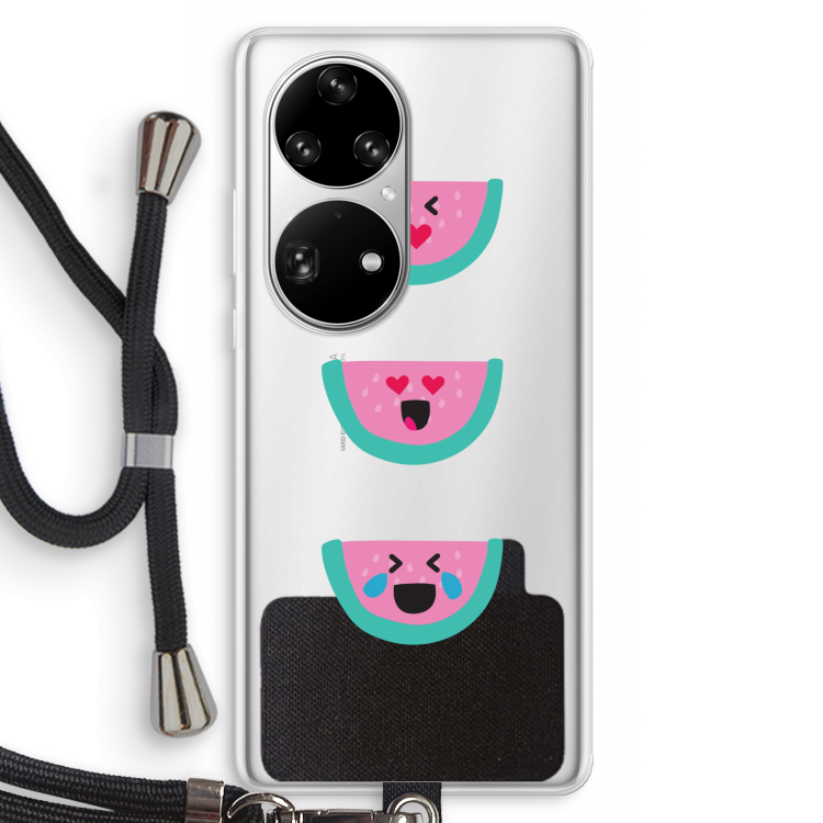 Smiley watermeloen: Huawei P50 Pro Transparant Hoesje met koord