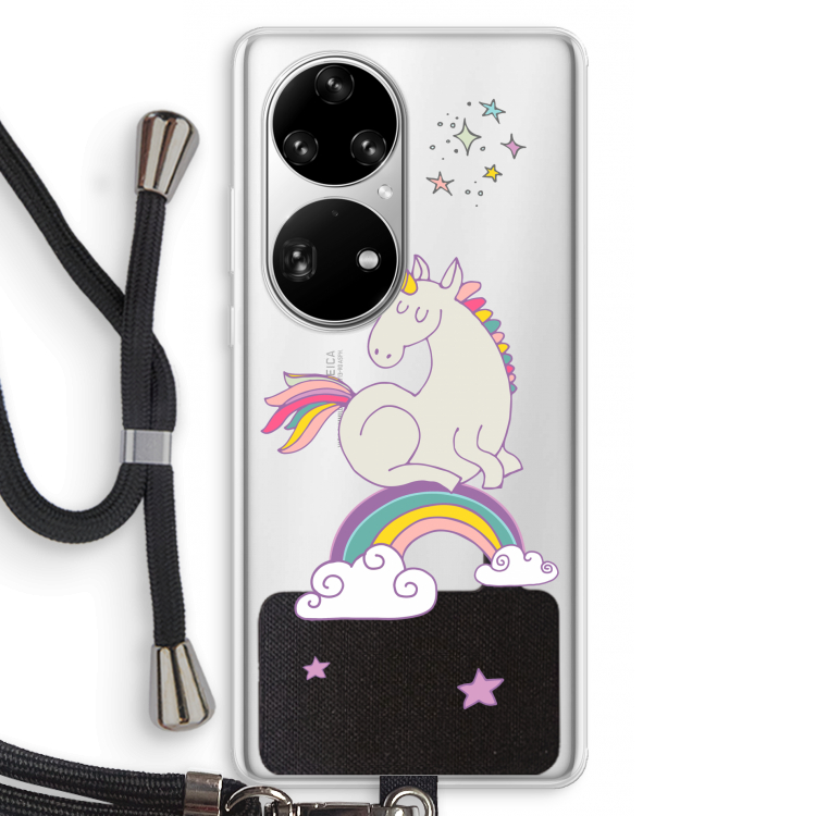 Regenboog eenhoorn: Huawei P50 Pro Transparant Hoesje met koord