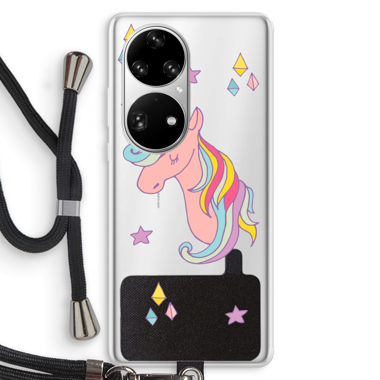 Roze eenhoorn: Huawei P50 Pro Transparant Hoesje met koord