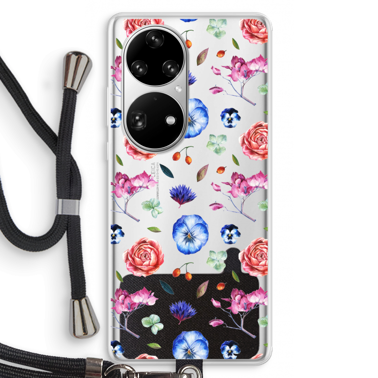 Bloemetjes: Huawei P50 Pro Transparant Hoesje met koord