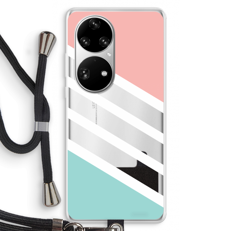 Strepen pastel: Huawei P50 Pro Transparant Hoesje met koord