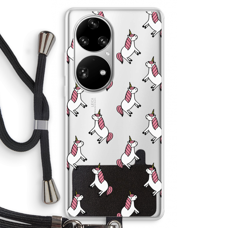 Eenhoorns overal: Huawei P50 Pro Transparant Hoesje met koord