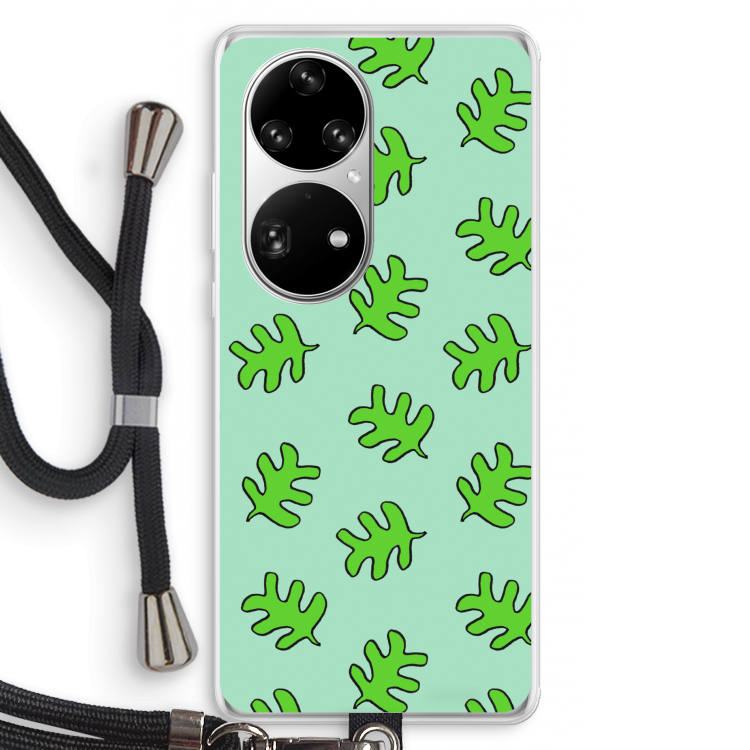 Groene blaadjes: Huawei P50 Pro Transparant Hoesje met koord