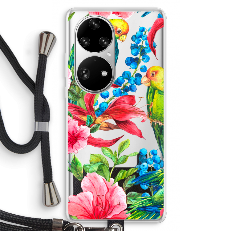 Papegaaien: Huawei P50 Pro Transparant Hoesje met koord