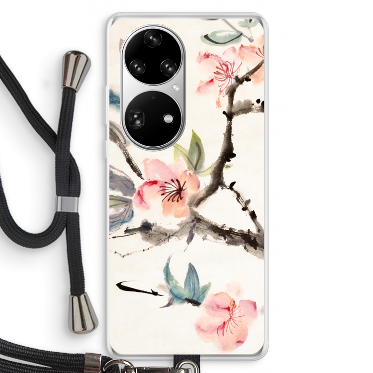 Japanse bloemen: Huawei P50 Pro Transparant Hoesje met koord