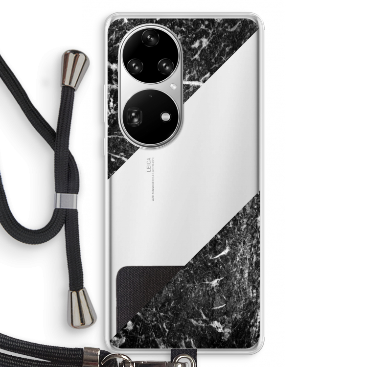 Zwart marmer: Huawei P50 Pro Transparant Hoesje met koord